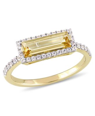 Macy's Baguette Cut Citrine (1-1/5 ct. t.w) and White Sapphire (1/3 ct.  t.w.) Halo Ring in 18k Yellow Gold Over Sterling Silver - Macy's