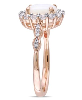 Opal (7/8 ct. t.w.), White Topaz (5/8 ct. t.w.) and Diamond Accent Vintage Halo Ring in 14k Rose Gold