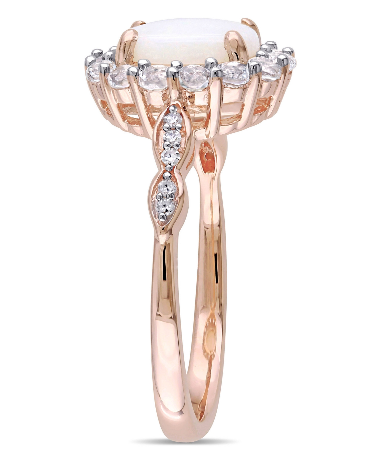 (7/8 ct. t.w.), White Topaz (5/8 ct. t.w.) and Diamond Accent Vintage Halo Ring in 14k Rose Gold - Opal
