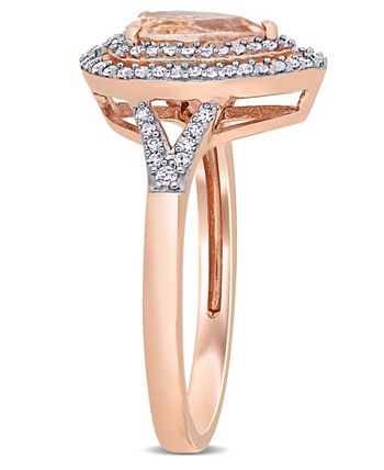 Macy's - Morganite (5/8 ct. t.w.) and Diamond (1/4 ct. t.w.) Halo Teardrop Ring in 14k Rose Gold