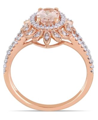 Morganite (3/4 ct. t.w.) and Diamond (1/5 ct. t.w.) Floral Halo Ring in 10k Rose Gold