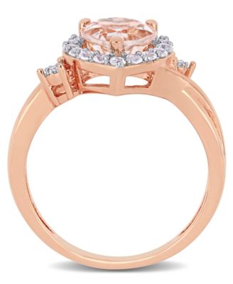Morganite (1-1/10 ct. t.w.) Lab-Grown White Sapphire (1/3 ct. t.w.) and Diamond Accent Heart Ring in 18k Rose Gold Over Silver