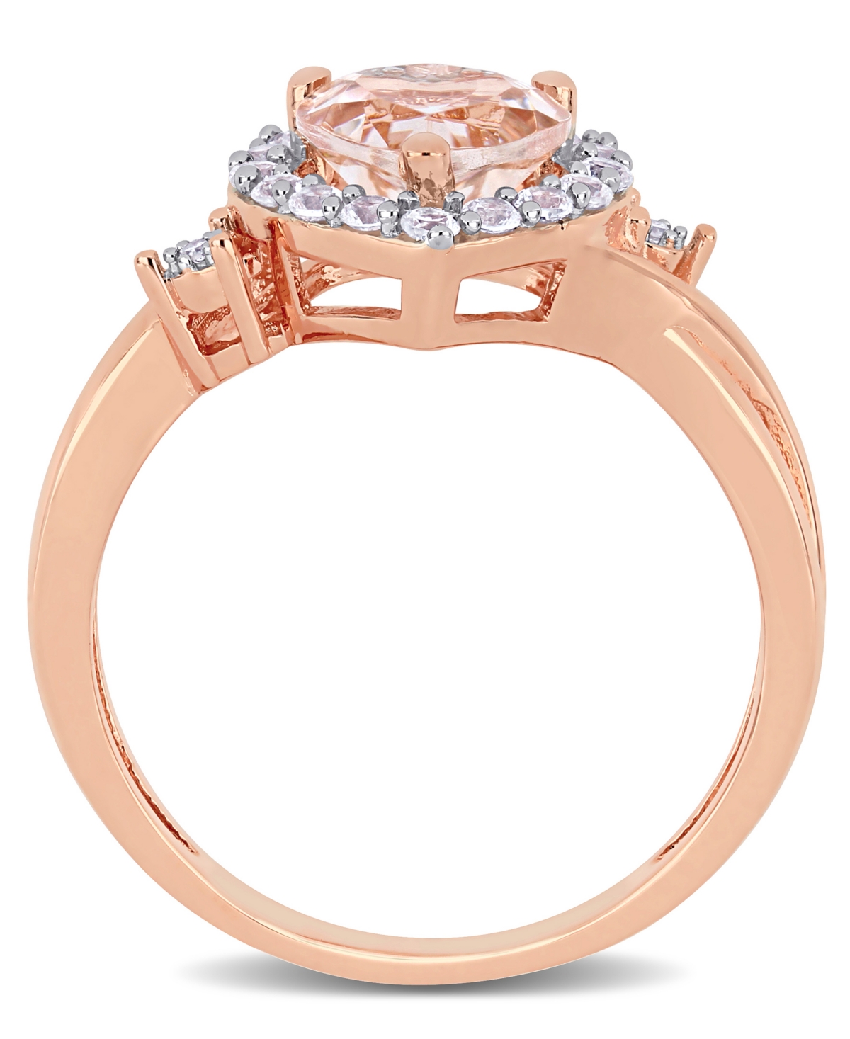 (1-1/10 ct. t.w.) Lab-Grown White Sapphire (1/3 ct. t.w.) and Diamond Accent Heart Ring in 18k Rose Gold Over Silver - Morganite