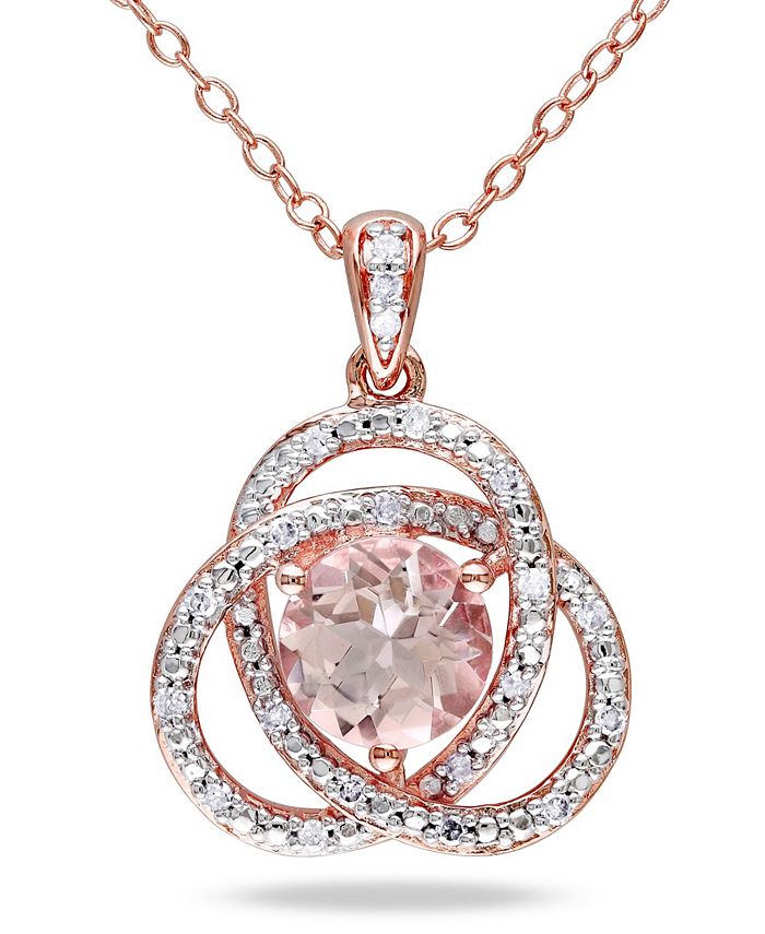 Macy's - Morganite (1-1/6 ct. t.w.) and Diamond (1/10 ct. t.w.) Trillium 18" Necklace in Rose Gold Over Silver