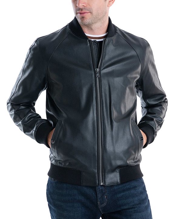 Michael Kors Men's Sutton Faux Leather Bomber Jacket, Created for Macy ...