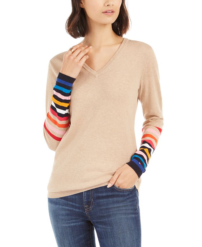 Tommy Hilfiger Ivy Cotton RainbowSleeve Sweater, Created For Macy's Macy's