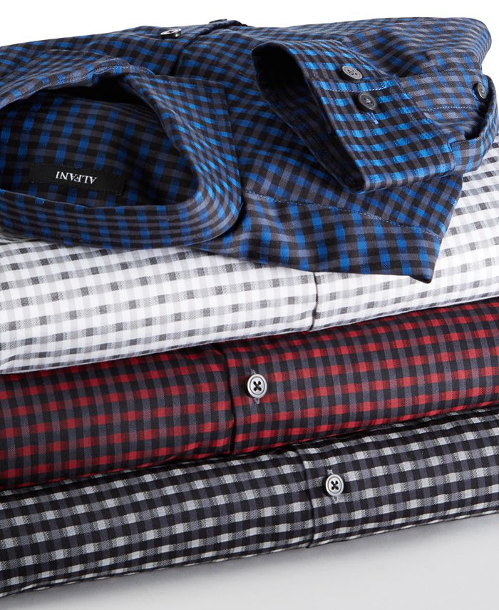 Alfani Men's Caro Classic Fit Long Sleeve Plaid Print Shirt Blue Size X-Large