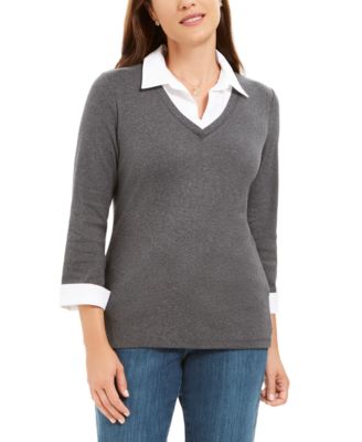 Karen Scott - Petite Cotton Layered-Look Top