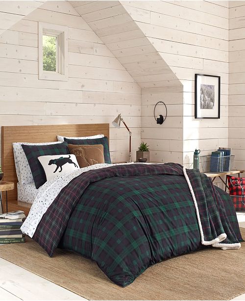 Eddie Bauer Woodland Tartan Green Duvet Cover Set Full Queen