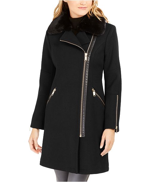 Michael Kors Faux Fur Trim Asymmetrical Coat Reviews Coats
