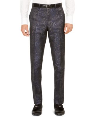 Tallia - Men's Slim-Fit Navy Blue/Purple Snakeskin-Print Suit Pants