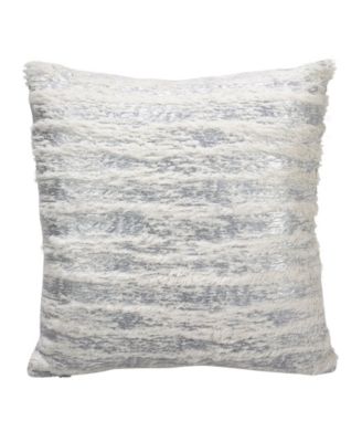 Brushed Metallic Foil Printed Faux Fur Decorative Pillow, 15" x 15"