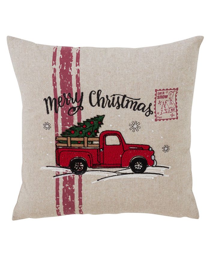 Saro Lifestyle Merry Christmas Truck Decorative Pillow, 18