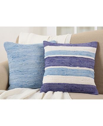 SARO LIFESTYLE Chindi Kissenbezug 45,7 Cm Blau - Baumwollbezug Mit Fransen Für Wohnliches Flair