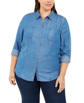 Charter Club Plus Size Denim Utility Shirt, Created For Macy's - Macy's