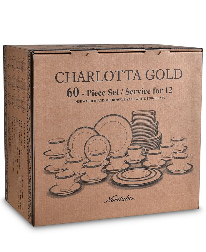 Noritake Charlotta Gold 60PC Dinnerware Set, Service for 12 Macy's