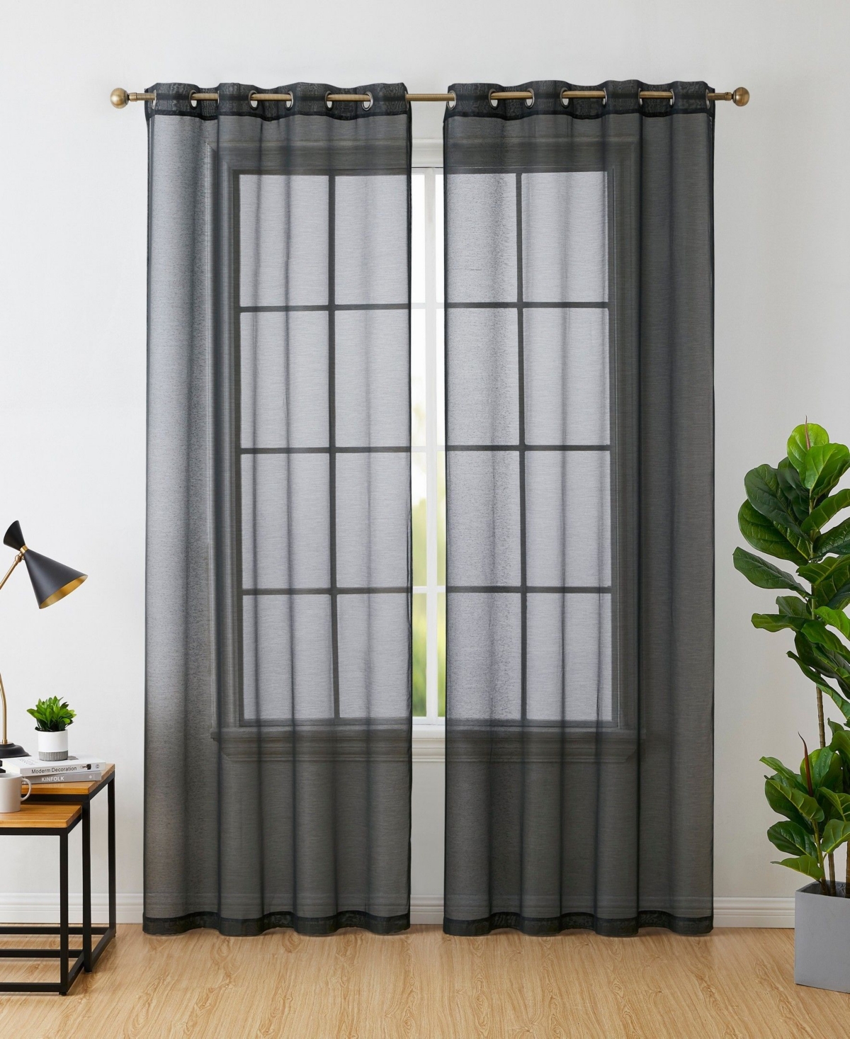 HLC.ME 2 Piece Semi Sheer Voile Window Curtain Drapes Grommet Panels for Living 