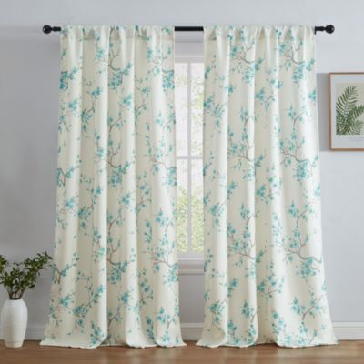 Jasmine Floral Patterned Window Rod Pocket Short Curtains For Bedroom Light Blocking Darkening Window Panels Set Of 2