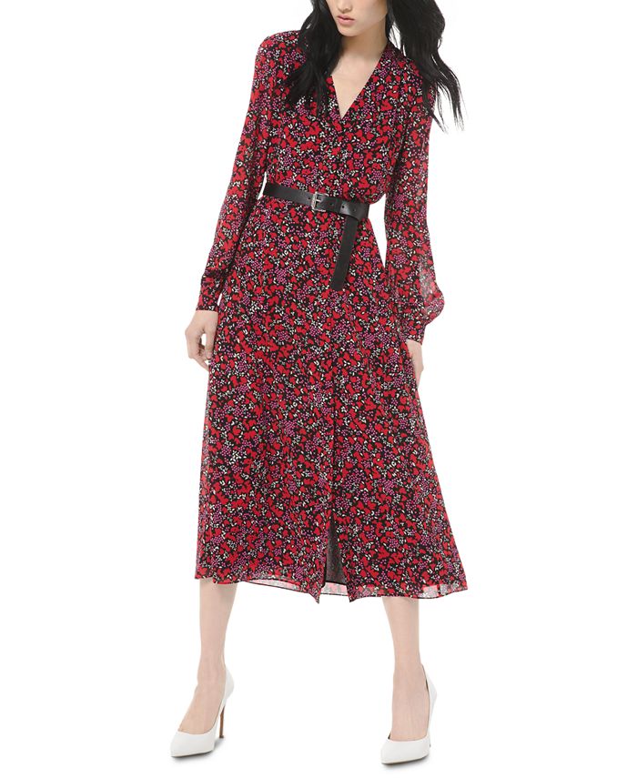 Michael Kors Printed Belted Midi Dress & Reviews - Dresses - Women - Macy's