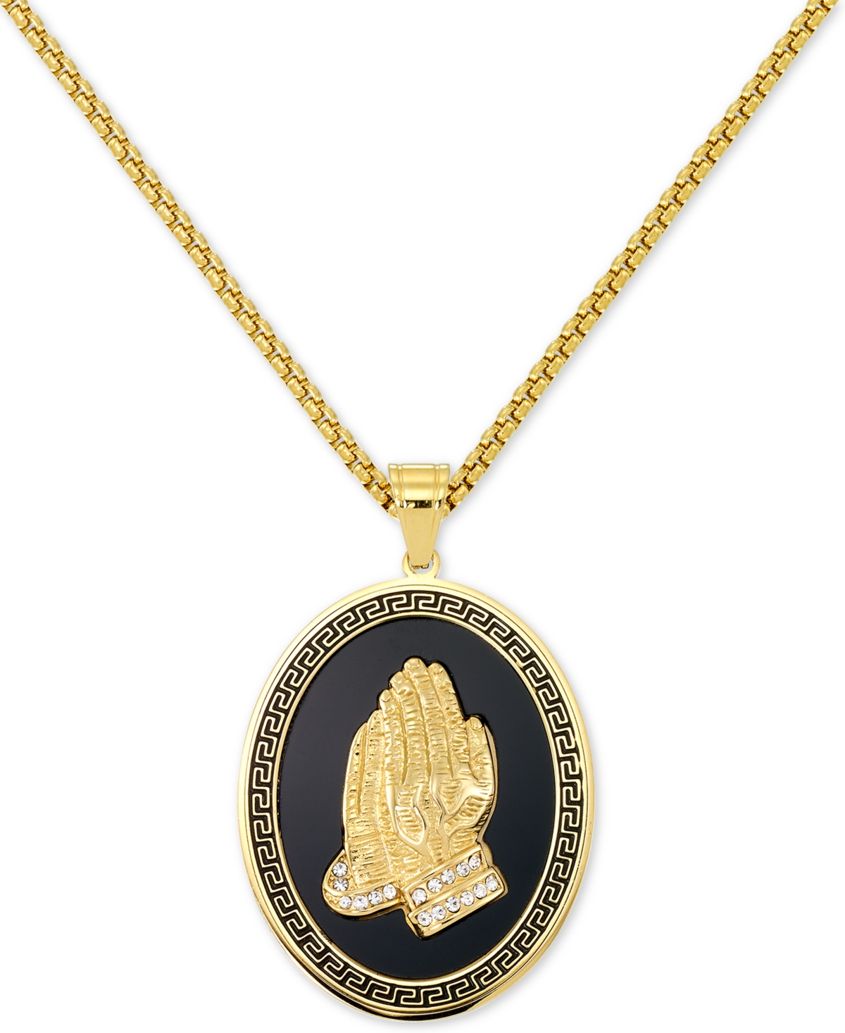 Smith Men's Praying Hands 24" Pendant Necklace in Black Enamel & Yellow Ion-Plated Stainless Steel - Gold Tone