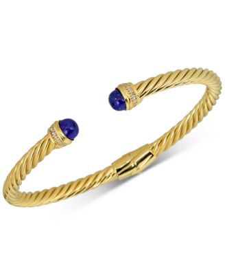 Macy's - Lapis Lazuli & Diamond (1/10 ct. t.w.) Cuff Bangle Bracelet in 14k Gold-Plated Sterling Silver