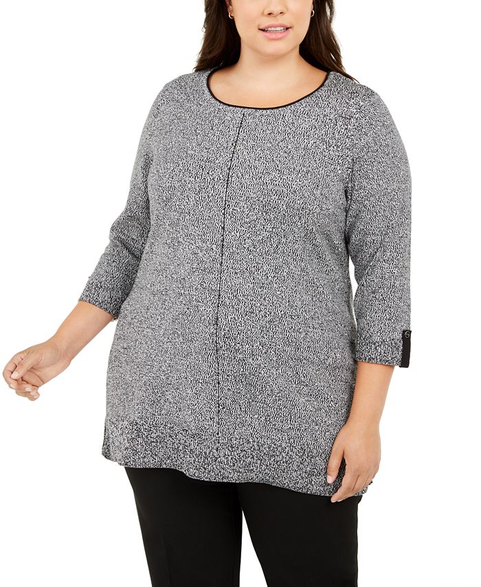 Karen Scott Womens Point Collar Marled Sweater Black Size Large 1