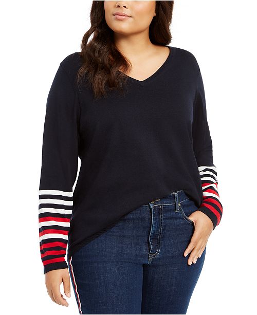 Tommy Hilfiger Plus Size Ivy Striped Sleeve Sweater Reviews