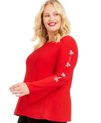 INC International Concepts INC Plus Size Embellished Sleeve Top, Created for Macy's