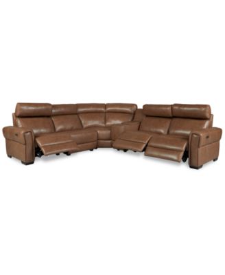 Furniture - Josephia 6-Pc. Leather "L" Shaped Sectional with 3 Power Recliners and Console