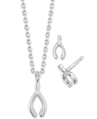 Unwritten Set Mini Wishbone Pendant Necklace Stud Earrings