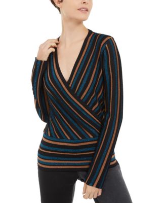 INC Womens Plus Metallic Striped Cardigan Sweater