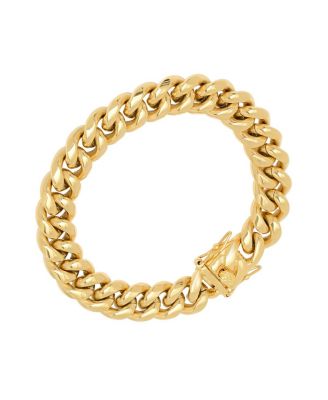 Men's 18k gold Plated Stainless Steel Miami Cuban Chain Link Style Bracelet with 12mm Box Clasp Bracelet
