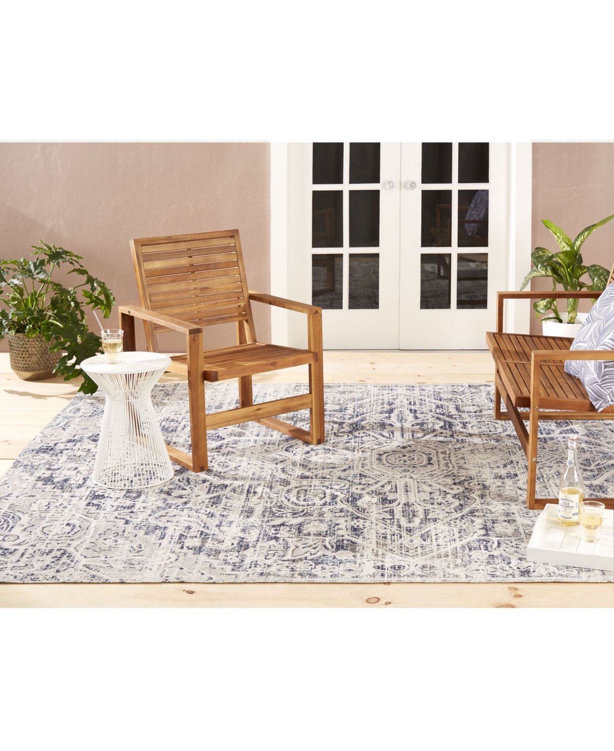 Nicole Miller Patio Sofia FleurOutdoor Area Rug Collection - Dark Blue