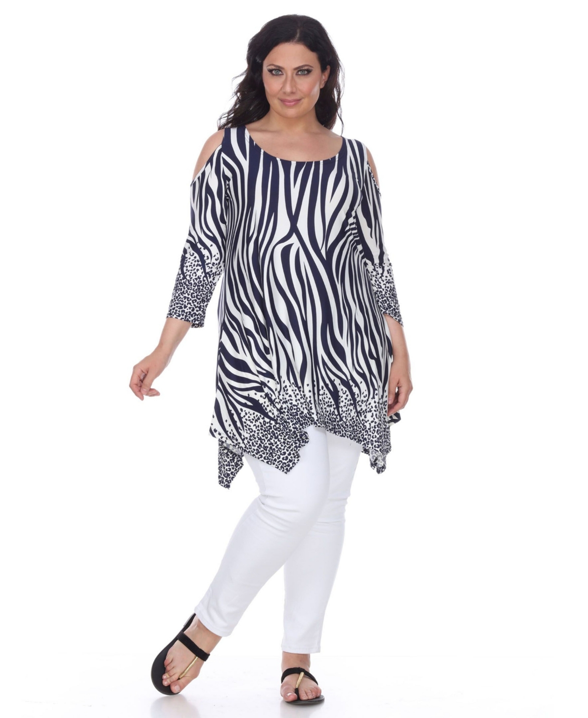 Plus Size Antonia Cut-Out Shoulder Tunic - Fuchsia White