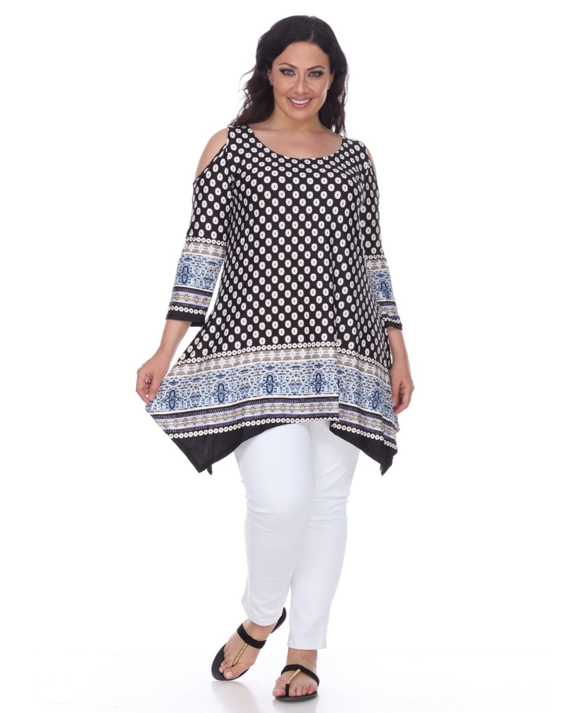 White Mark Plus Size Antonia Cut-out Shoulder Tunic In Black White