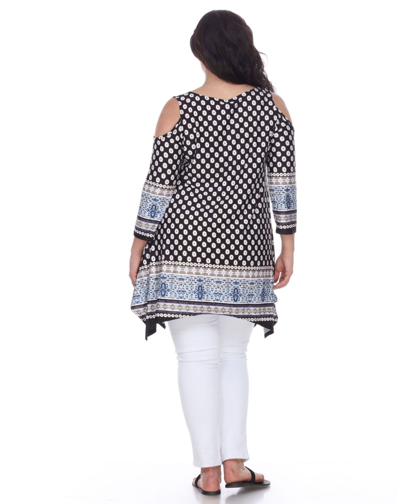 Женский топ White Mark Plus Size Antonia Cut-Out Shoulder Tunic, цвет: Чёрный белый — фото 2