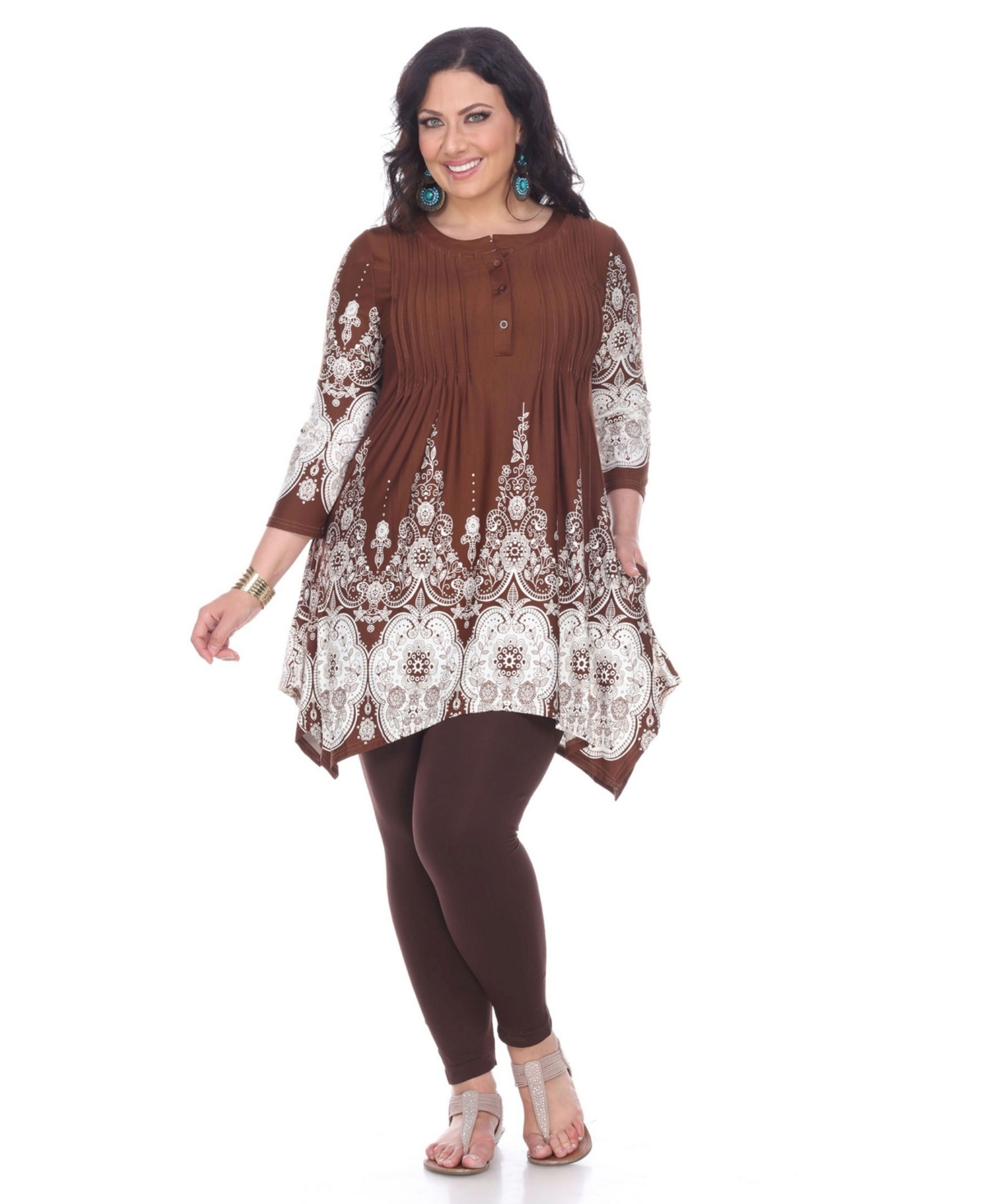 White Mark Plus Size Dulce Tunic Top In Brown White