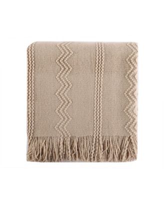 Battilo Home Woven Raised Zigzag, Chain Patterns and Tasseled End Throw, 50" X 60"