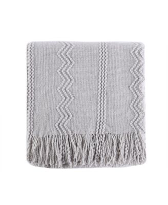 Battilo Home Woven Raised Zigzag, Chain Patterns and Tasseled End Throw, 50" X 60"