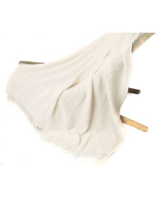 Battilo Home Woven Raised Zigzag, Chain Patterns and Tasseled End Throw, 50" X 60"