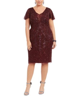 Adrianna Papell Plus Size Embellished Flutter-Sleeve Sheath Dress - Macy's
