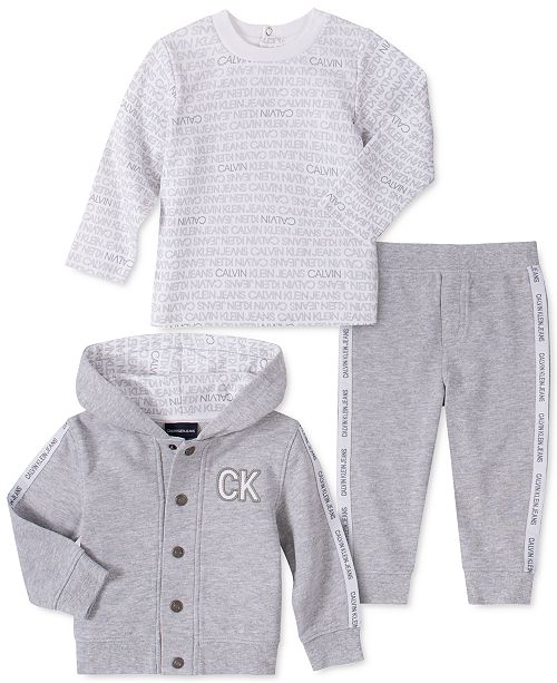 Calvin Klein Baby Boys 3 Pc Logo Shirt Pants Hoodie Jacket Set