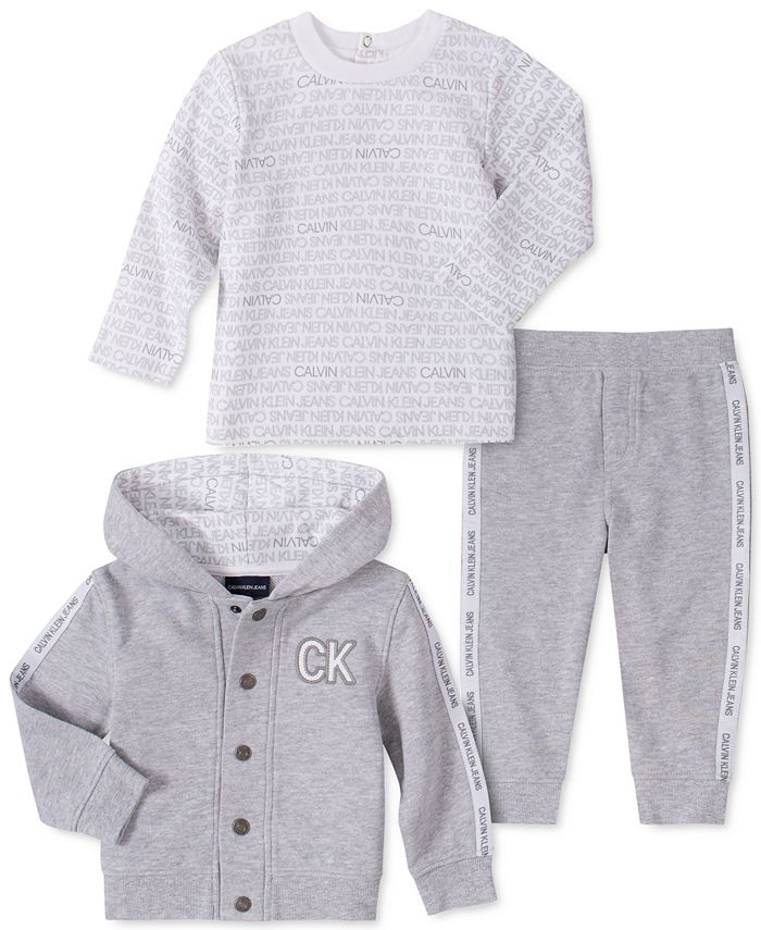 Calvin Klein Baby Boys 3-Pc. Logo Shirt, Pants & Hoodie Jacket Set - Macy's