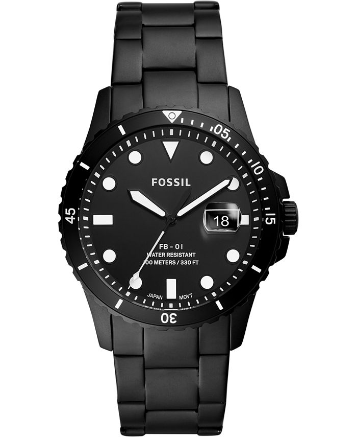 Fossil Men's Blue Diver Black Stainless Steel Bracelet Watch 42mm & Reviews  - All Watches - Jewelry & Watches - Macy's