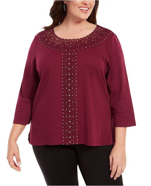 Alfred Dunner Plus Size Autumn Harvest Lace Trim Top Reviews