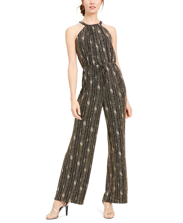 Calvin Klein Tie-Front Glitter Jumpsuit - Macy's