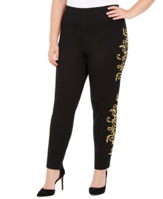 INC International Concepts - Plus Size Gold Embroidered Pull-On Pants