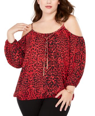 red leopard print top plus size