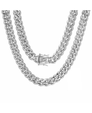 Shop Steeltime Men's Stainless Steel 24" Miami Cuban Link Chain With 12mm Box Clasp Necklaces In Silver