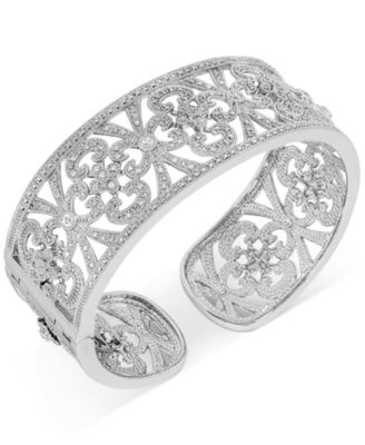 Macy's - Diamond Filigree Openwork Cuff Bracelet (1/2 ct. t.w.) in Sterling Silver
